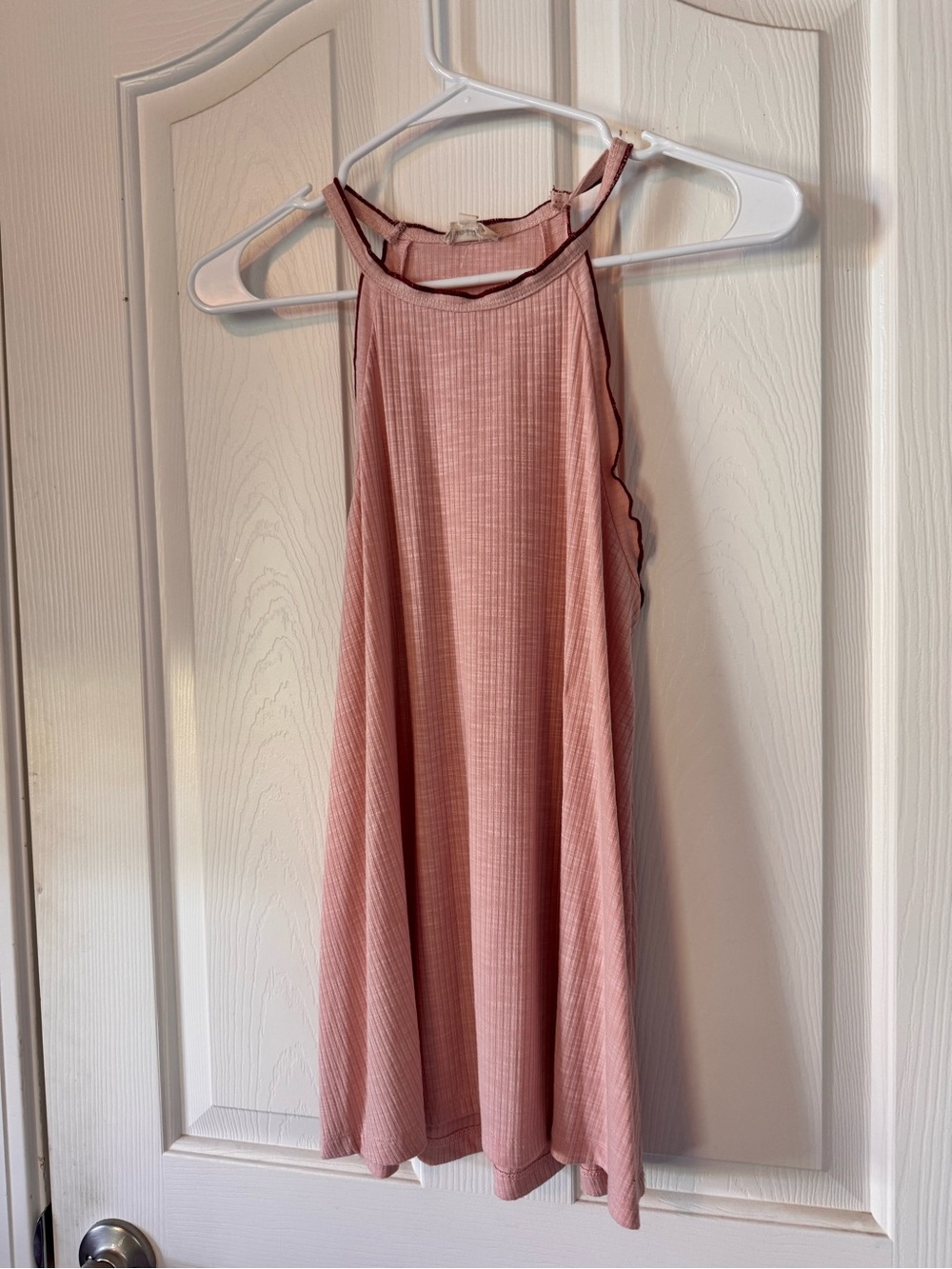 Pink Ribbed Sleep Tank with Contrast Trim - Picture 2 of 3